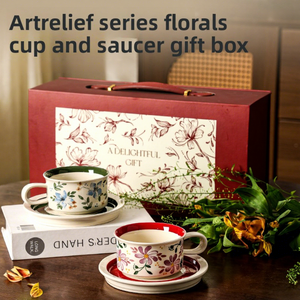 Juego de Taza y Platillo de Café Vintage en Caja de Regalo, Taza de Cerámica de Alta Gama con Diseño Floral Pintado a Mano, Retro, Resistente al Calor, Ecológico, para el Hogar - Product Image 2