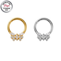 Bijou de piercing Freya G23 en titane ASTM F136, anneau de nez septum en zircon, clicker segmenté articulé, boucle d'oreille créole dorée pour Daith, Rook, Snug