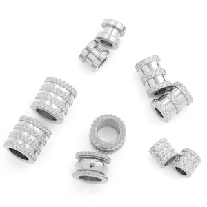 Cuentas de agujero grande de cintura pequeña de acero inoxidable, colgante de hilo en relieve para collar, accesorios - Product Image 5