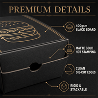 Caja de Embalaje para Hamburguesas Negra con Impresión Personalizada |   Caja de Hamburguesas Desechable Biodegradable de Papel Kraft para Comida Rápida para Restaurante