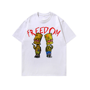 White Oversized <strong>Simpson</strong> Graphic Tee Vintage Character Print Streetwear Relaxed-Fit Short-Sleeve Casual Top for Men - Product Image 1