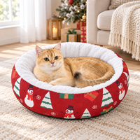 Lit pour chien moderne et confortable en peluche, design donut, pour l'hiver et Noël, avec rebord en forme de grotte, écologique, durable, en velours lavable, base antidérapante, direct usine