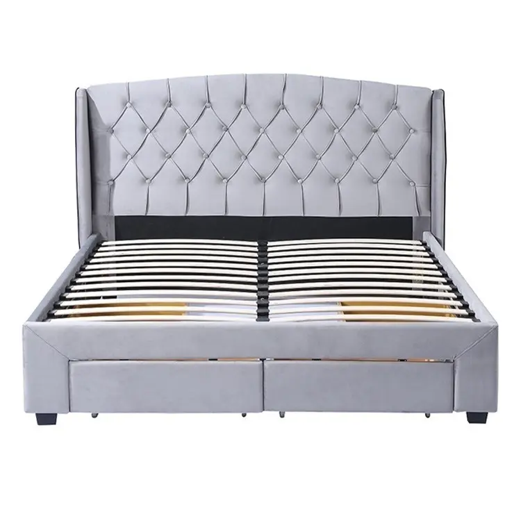 Free Sample Person Wooden Design Wood Second Hand Frame Set Pull Out With Side Panel Double Bed