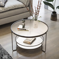 Table basse en pierre de couleur crème, plateau en verre trempé, cadre en métal, design minimaliste moderne pour les petits salons, meubles de maison