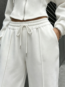 <b>White</b> Yoga Set <b>Zip</b> <b>Up</b> Hoodie and Wide Leg Pants Tracksuit Activewear Lounge Outfit - Product Image 3