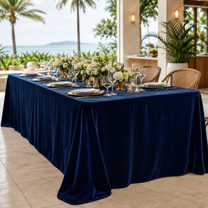 Wholesale Navy Blue Premium Velvet Rectangular <b>Tablecloth</b> for Resort Banquet Wedding Event Rental - Product Image 1