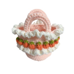 Creamy Strawberry Lace Handbag Barrel Shaped Women's Crossbody Cute <b>Crochet</b> <b>Kit</b> Picnic Basket - Product Image 5