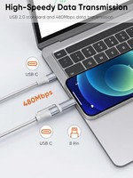 Câble USB C 2 en 1 CableCreation 6FT 60W 3A à charge rapide, cordon de données tressé en nylon pour appareils Type C et 8 broches