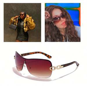 Lunettes de soleil vintage surdimensionnées pour femme avec logo personnalisé, dégradé, UV400, sans monture, verre monobloc, style Y2K - Product Image 3