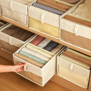 Boîte de rangement pour vêtements en coton et lin, rectangulaire, pliable, avec compartiments, empilable, style tiroir, pour armoire - Product Image 4