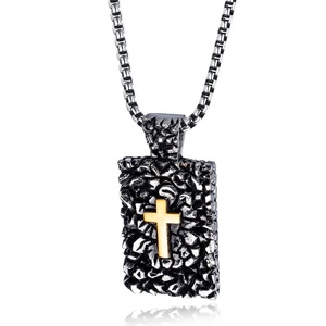 Collar de Cruz de Oro con colgante rectangular, cadena gruesa, estilo religioso, Punk Rock - Product Image 3