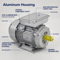 Moteur asynchrone monophasé 0,75 kW 1 CV 1400 tr/min 220 V 50 Hz avec boîtier en aluminium pour machines d'atelier
