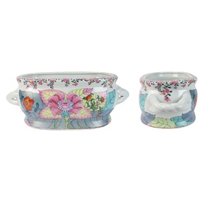 Maceta de porcelana china antigua, maceta de cerámica de forma ovalada pintada <span class=keywords><strong>a</strong></span> <span class=keywords><strong>mano</strong></span> Floral para interiores y exteriores - Product Image 4