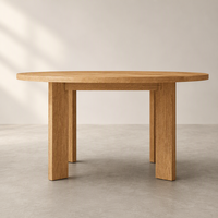 Table à manger ronde contemporaine en bois massif avec trois pieds de support en dalle pour résidence