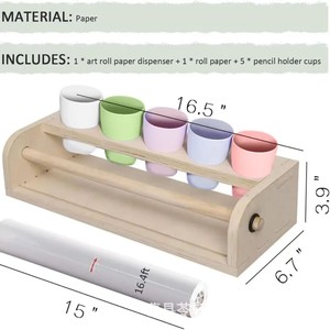 Juego de soporte de dibujo de madera para niños con rollos de dibujo, papel y soporte para bolígrafos para dibujar, ideal para niños y niñas. - Product Image 4