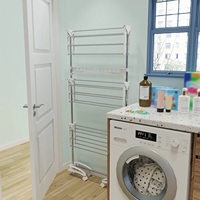 Séchoir à linge pliable en acier inoxydable Cedar Space, 3 niveaux, durable, avec roulettes à frein, solution de rangement mobile