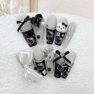 เล็บอะคริลิคทรงอัลมอนด์ลายดอกไม้ ทำมือ 10 ชิ้น พร้อมตัวอย่างฟรี แบบกดติดสำเร็จรูปทรงเฟรนช์ สไตล์เล็บสติลเลตโต้ สำหรับนิ้วมือ <span class=keywords><strong>หมาย</strong></span><span class=keywords><strong>เลข</strong></span>รุ่น - Product Image 1