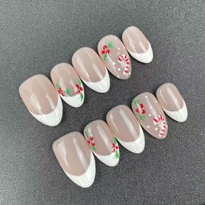 Ongles Press-on Faits Main en Gros d'Usine, Haute Qualité, Réutilisables, Forme Amande, Peints à la Main, French Manucure, Petites <span class=keywords><strong>Cerises</strong></span> - Product Image 2