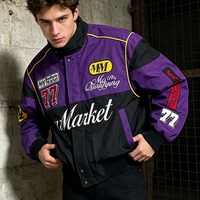 Blouson de course vintage pour homme, brodé, patchwork, color block, style motard, rétro, streetwear, coupe-vent, bomber