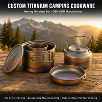 Juego de Utensilios de Cocina de Titanio Personalizado para Camping, Fabricante OEM ODM, Olla, Tetera, Sartén y Taza Ultraligeras para Excursionismo y Montañismo