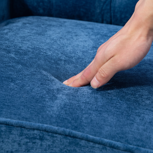 Sedia accento comodo ciniglia Club tessuto retrò gambe in legno imbottito soggiorno poltrona 300 libbre di capacità sedia in tessuto blu - Product Image 1