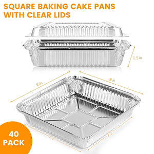 8''x 8'' Heavy Duty Disposable Aluminum <b>Foil</b> <b>Containers</b> Square Takeaway Food Tray Baking Pans with Plastic Lid - Product Image 2