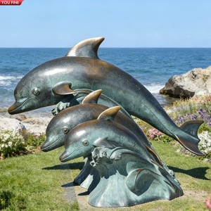YOUFINE - Estatua de Delfín de Bronce Fundido de Gran Tamaño, Escultura de Delfín Saltando sobre una Ola, para Decoración de Parques y Resorts junto a la Playa - Product Image 2