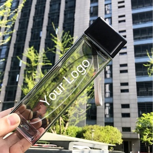 Custom logo Square Frosted Plastic Water Bottle Portable Transparent Bottle Fruit Juice Outdoor Sport Travel Camping Bottle