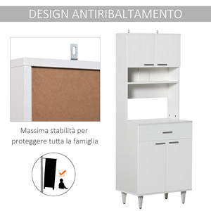 HOMCOM-Aparador de cocina, aparador clásico de madera con 2 armarios y 1 estante, color blanco, 60x40x160cm - Product Image 5