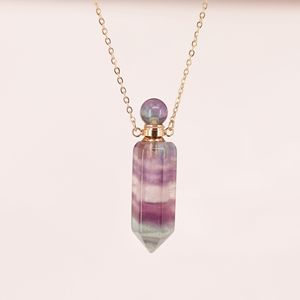 <strong>Boho</strong> Style Natural Crystal Perfume Bottle Pendant <strong>Necklace</strong> Plated Stainless Steel Chain Hexagon Point Vial <strong>Necklaces</strong> - Product Image 1