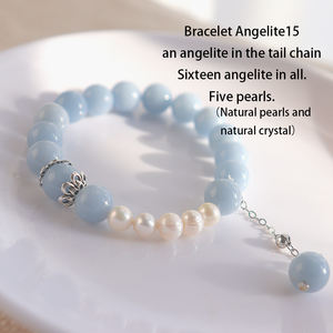 Bracelet en <span class=keywords><strong>angelite</strong></span> bleu clair avec <span class=keywords><strong>perle</strong></span> et breloque fleur argentée, chaîne réglable, bijoux tendance - Product Image 2