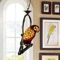 Usine Pendentif Lampes Vitrail Oiseau Lustre Idyllique Salon Décoration Lampe Perroquet Lustre Rural Brillant Lumières