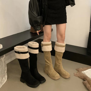 Stivali lunghi con capelli di agnello staccabili per 2023 <span class=keywords><strong>donna</strong></span> autunno/inverno nuove suole spesse alla moda stivali al ginocchio scarpe da <span class=keywords><strong>donna</strong></span> 2023 - Product Image 1