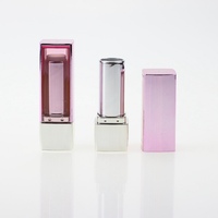 Nouveau design de luxe tendance, tube à lèvres vide en ABS transparent d'un côté, avec capuchon à vis, étui rose semi-transparent