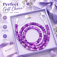 Câble de charge rapide USB multifonction 4-en-1 Y2K esthétique violet avec perles, accessoires de voiture tendance, cadeau, cordon Type C