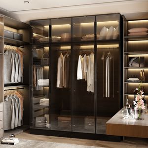 Armadio Moderno con Illuminazione LED e Porte Scorrevoli in Vetro, Design Gratuito, <span class=keywords><strong>Organizzatore</strong></span> <span class=keywords><strong>di</strong></span> <span class=keywords><strong>Vestiti</strong></span> <span class=keywords><strong>per</strong></span> Camera da Letto, Uso Domestico - Product Image 2