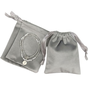 Pochette à cordon en velours gris épais et doux, sac de rangement de luxe pour bijoux et montres, doublure douce, anti-rayures, anti-poussière, petit sac cadeau - Product Image 1