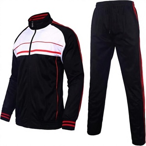 Chándal Deportivo para Hombre en Bloques de Color Negro, Blanco y Rojo, con Cremallera Completa, Cuello Alto, Estilo Deportivo, para Otoño, Material Transpirable - Product Image 1