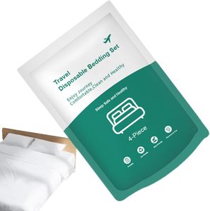 Ensemble de draps, taies d'oreiller et serviettes jetables, taille standard, blancs, doux, respirants, imperméables, portables, en non-tissé, matériau SMS - Product Image 1