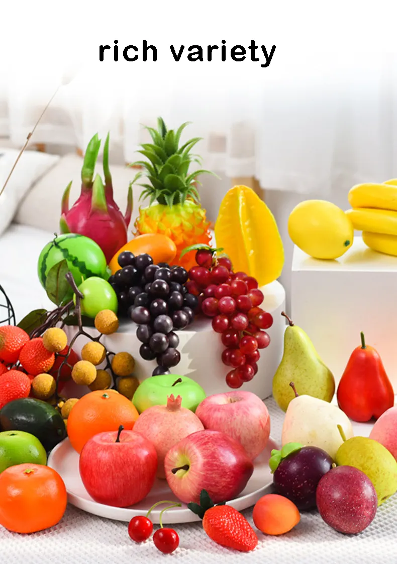 Frutas artificiais realistas de estilo 62, legumes de venda quente da Amazon para decoração de festas em cozinha, supermercados, decoração de casa, adereços fotográficos de frutas