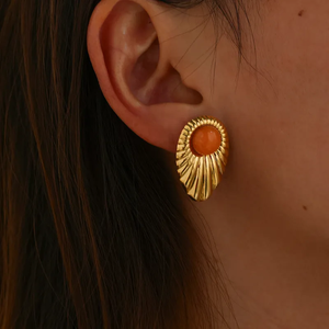 Boucles d'oreilles tendance en acier inoxydable 304 plaqué or 18 carats, électroplaqué sous vide, pierre naturelle, géométriques, légères, pour femmes - Product Image 3