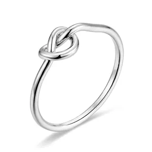 Venta al por mayor anillo de corazón de plata-Anillos de plata de ley 2021 con forma de corazón para mujer y niña, joyería de plata de ley con nudo torcido, 925