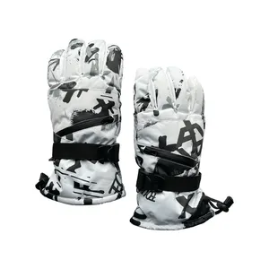 Sarung tangan ski hangat tahan angin, sarung tangan kulit kambing hitam dan putih dengan gesper anti-hilang