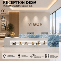 Comptoir de réception en marbre artificiel pour hôtel d'entreprise de luxe moderne, établissement de formation, caisse enregistreuse, personnalisable