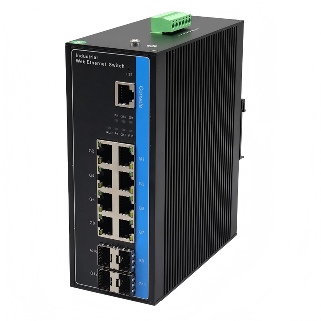Industrial L2+ Managed Gigabit PoE Switch with 8 PoE RJ45 Ports 4 SFP Fiber Uplink Slots 1 Console Port 3-Year Warranty