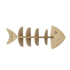 Étagère murale en bois en forme de poisson, couleur naturelle, 3 niveaux, rangement multifonctionnel pour la décoration intérieure - Product Image 5
