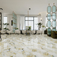 Nouvelles dalles de sol en céramique de porcelaine marbrée plaquée or, 600x600, émaillées, polies, de luxe, pour salon