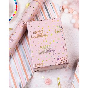 Rollo de Papel de Regalo Metálico Rosa Holográfico de Feliz Cumpleaños, Doble Cara, 46.5 Pies Cuadrados, Reciclable - Product Image 2