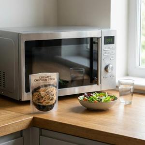 Sachet laminé personnalisé imprimé en gros, auto-ventilant et micro-ondable, pour l'emballage de bouillons, soupes et plats copieux - Product Image 5