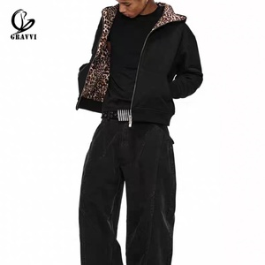 Oversized Leopard Print <b>Lined</b> Hood Full Zip Hoodie Thick <b>Fleece</b> Streetwear Casual <b>Jacket</b> OEM ODM Custom Made Unisex - Product Image 2